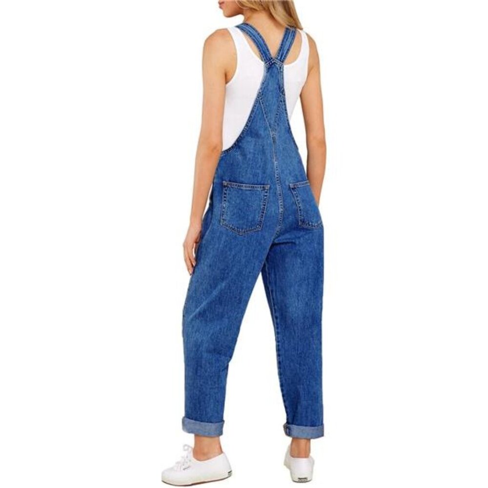 New Women's Adjustable Stretch Denim Bib Overalls - Casual Jumpsuit Jeans Pants - Picture 2 of 6